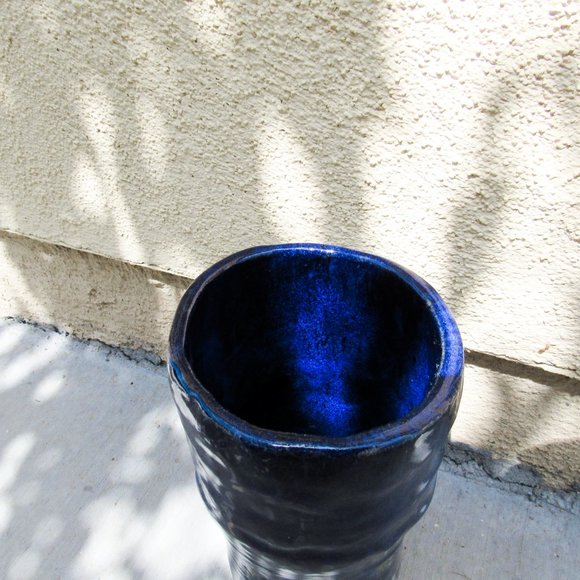 Wabi Sabi Style Artisan Ceramic Vase Pottery Flower Vase Tall/ Cobalt Blue - Picture 4 of 10